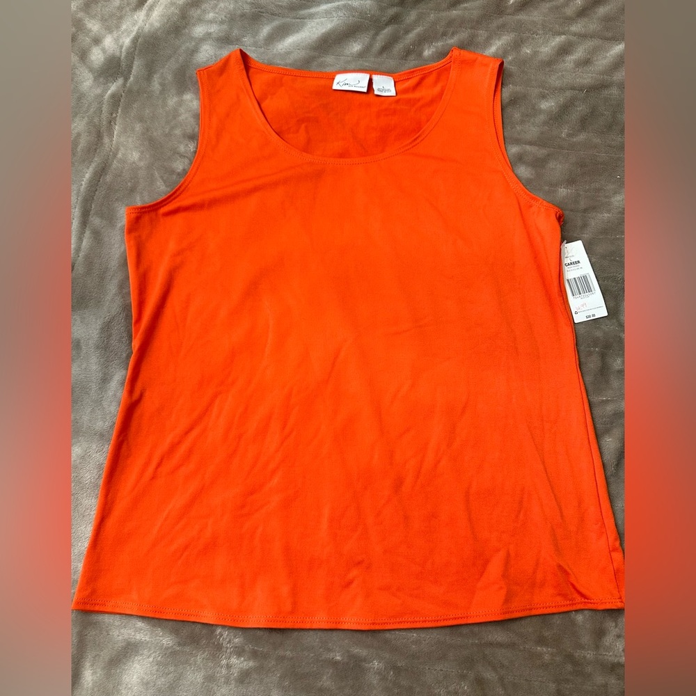 Orange Kim Rogers tank, size large, 90% nylon, 10% spandex